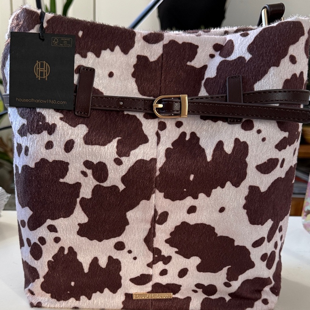 House of Harlow 1960 Brown and White Cow Print Bag